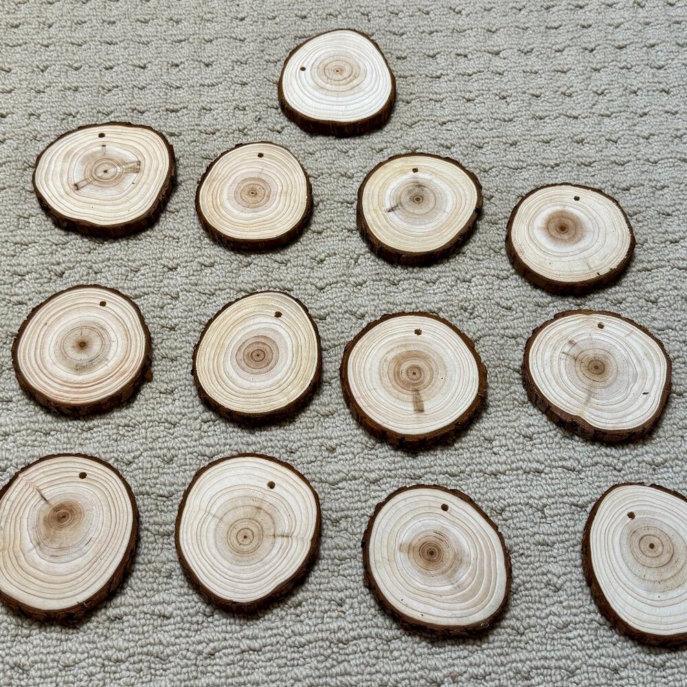13 Bark Wood Round Untreated Ornaments Many Mixed Sizes - Arts & Crafts -